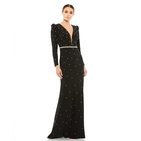 Mac Duggal Black Gown with Silver Accents - Picture 1 of 6